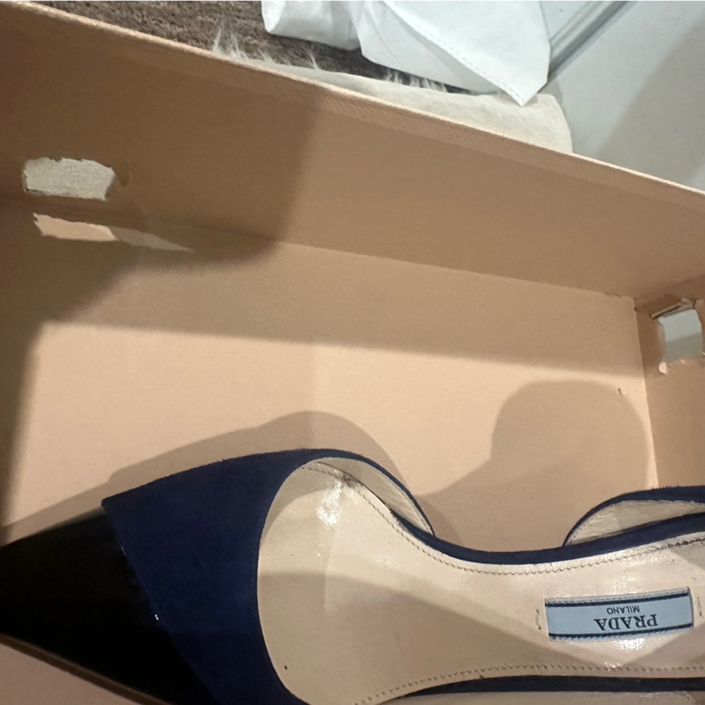 Prada Navy Suede and Black Patent Pointed-Toe Pump - Picture 14 of 14